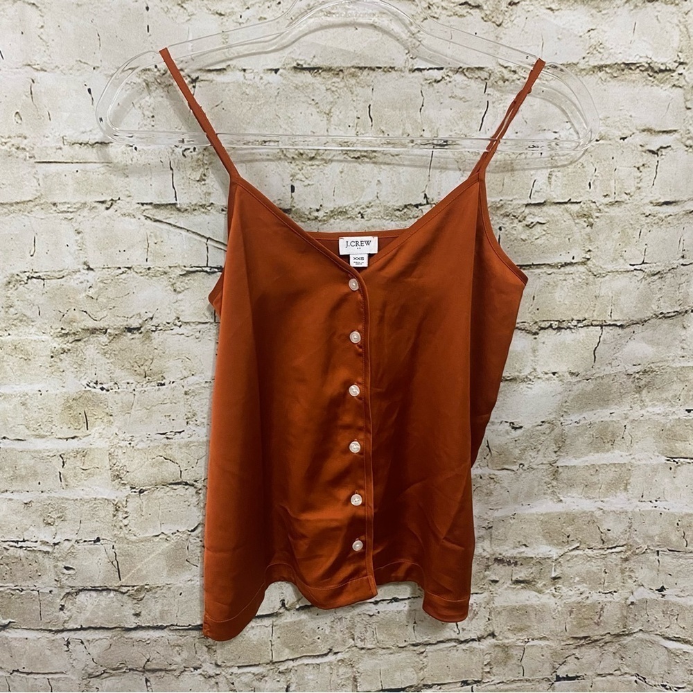 J Crew Burnt Orange Rust Button Up Satin Cami Top